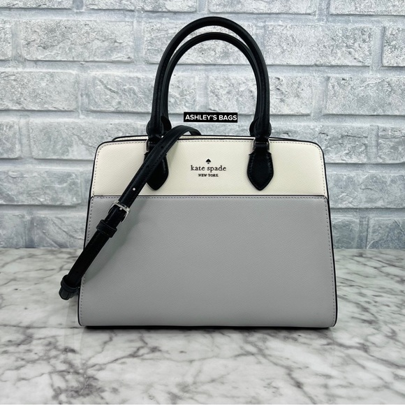 Kate Spade Madison Colorblock Medium Satchel & Large Bifold Wallet Platinum Grey - Picture 2 of 16